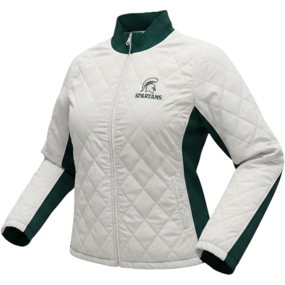 Michigan State Spartans Quilted‎ Full Zip Jacket White Green Womens L